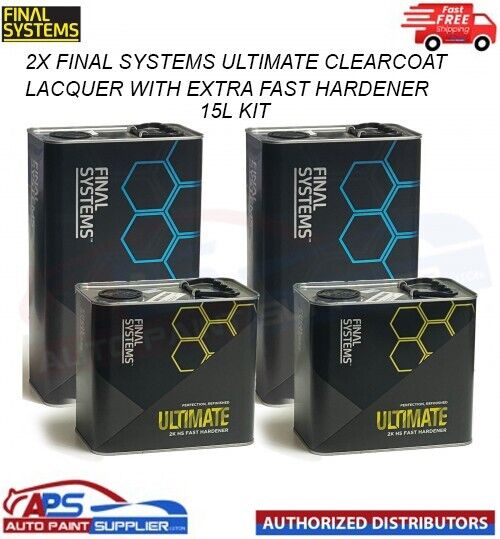 2X FINAL SYSTEMS ULTIMATE CLEARCOAT LACQUER WITH EXTRA FAST HARDENER 15L KIT